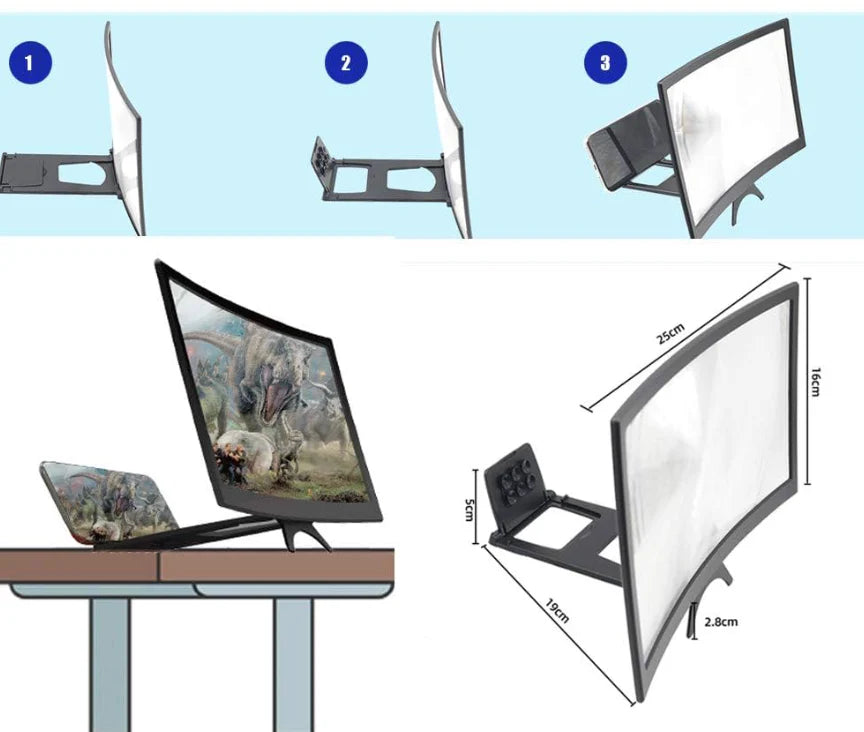 Amplificateur d'écran de téléphone incurvé 3D - 12 pouces